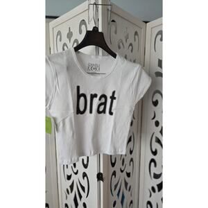 Brat White Graphic Baby Tee Crop Top Charlie XCX Style Women’s Large NWT